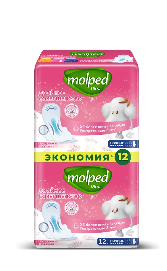 Molped прокладки женские гигиенические с крылышками ночные 12 шт