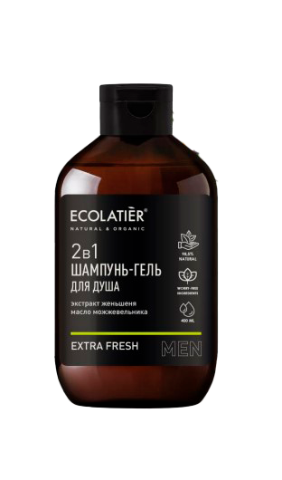 Ecolatier Мужской шампунь и гель для душа 2 в 1 Extra Fresh, 400 мл