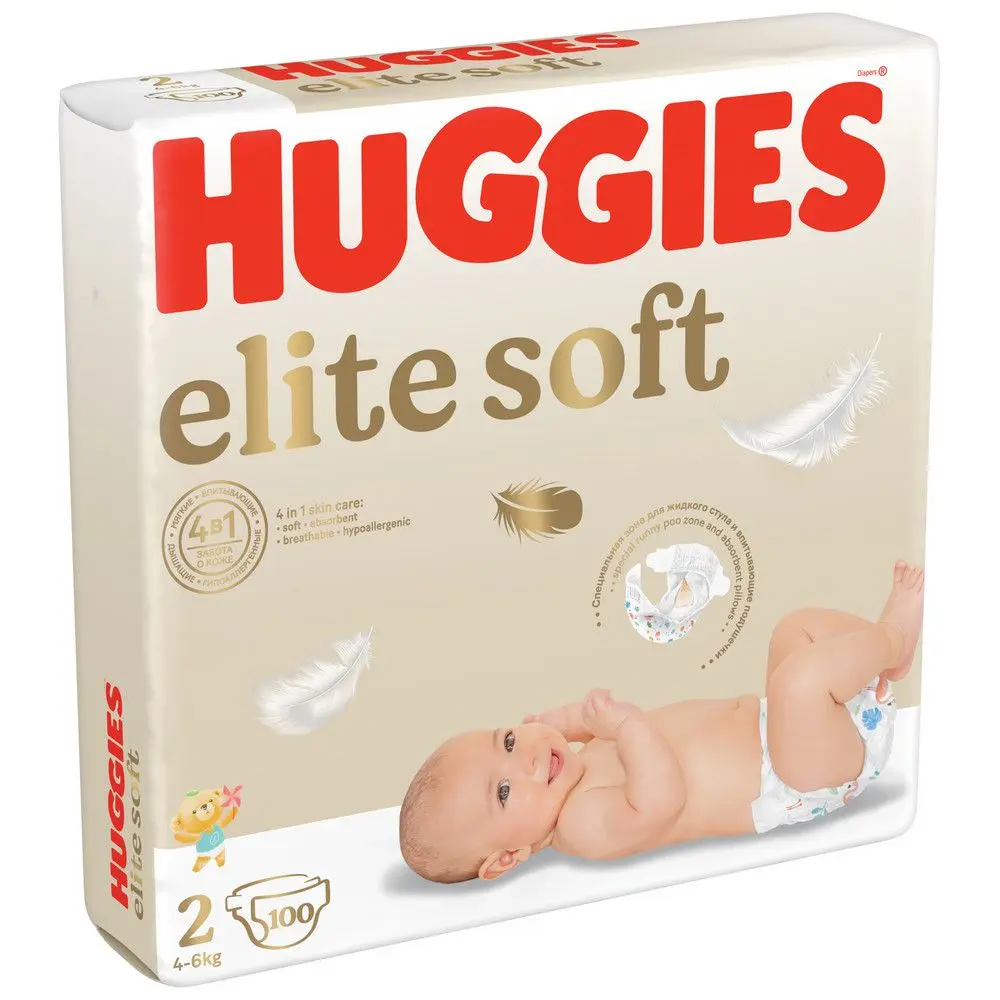 Huggies Soft подгузники для новорожденных 4-6 кг 2 размер 100 шт