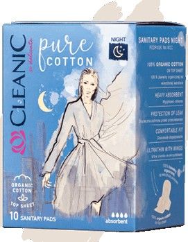 Cleanic pure cotton Прокладки гигиенические ночь 4*10 шт