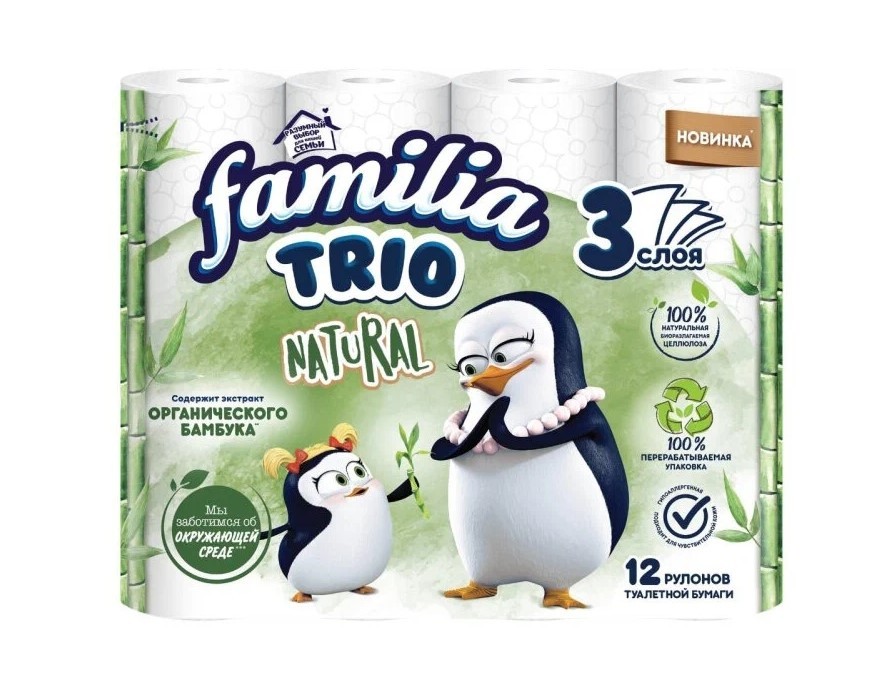 Familia Trio Natural туалетная бумага белая трёхслойная 12 шт