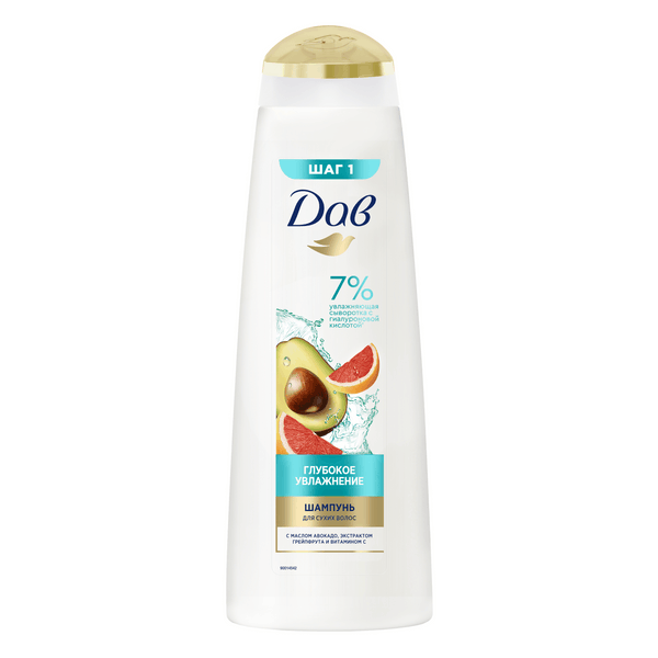 Дав шампунь для волос женский увлажняющий с гиалуроновой кислотой 380 мл