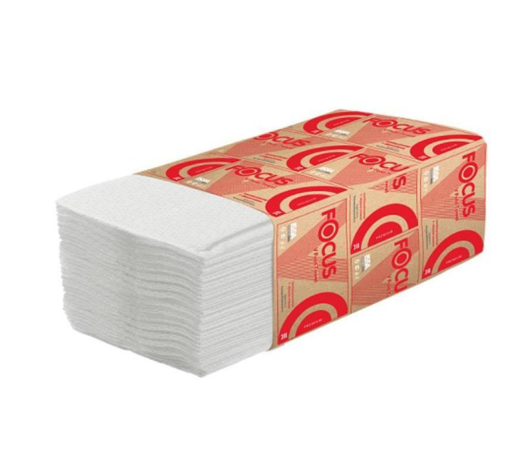 Focus premium полотенца бумажные V 2 сл 200 л 23х20,5 см белые 15пач в упаковке