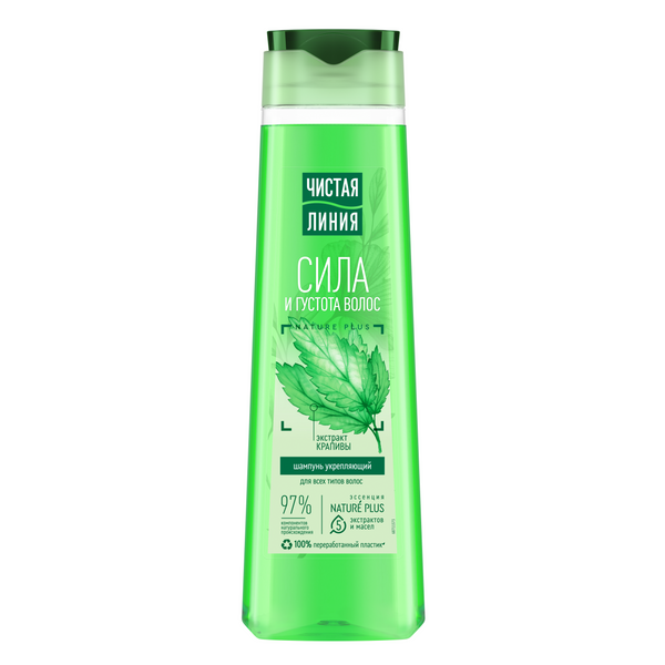 Чистая Линия шампунь укрепляющий сила и густота для всех типов волос с экстрактом крапивы без силиконов 400 мл
