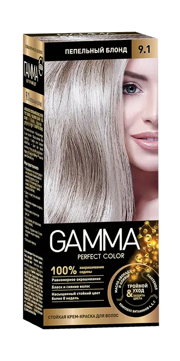 Gamma Perfect Hair стойкая крем краска тон 9.1 пепельный блонд