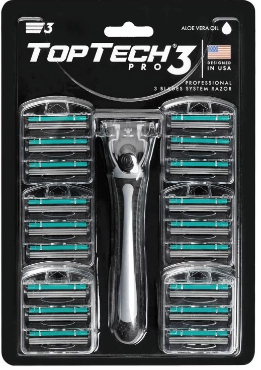 top tech pro 3 мужская бритва 1 станок+ 25 сменных кассет  совместимы с gillette blue 3