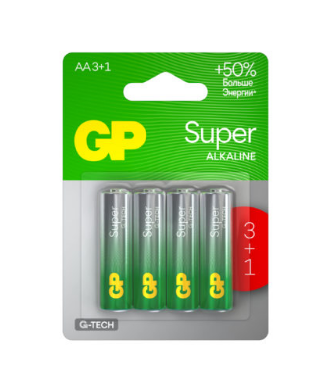 GP батарейки super alkaline АA/LR6 3+1 шт 15А