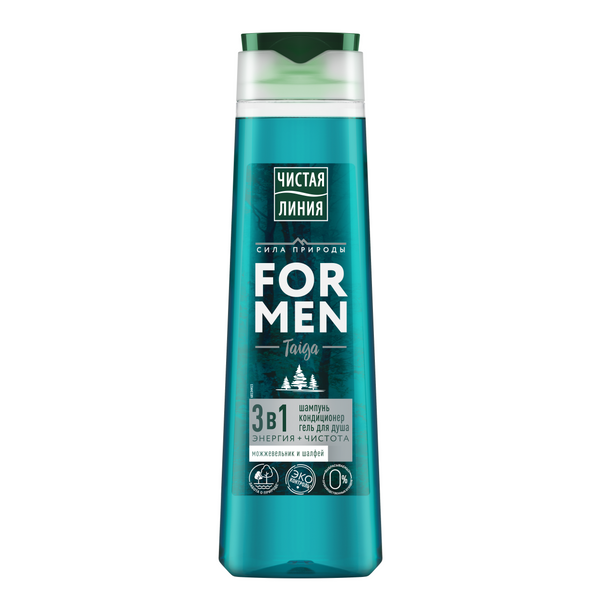 Чистая Линия for men шампунь кондиционер гель для душа 3 в 1 энергия и чистота можжевельник и шалфей 400 мл