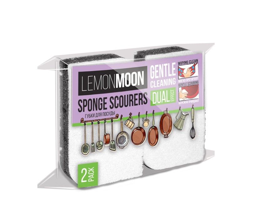 Lemon Moon сканди губки для посуды вискоза тефлон деликатные 110 х 68 х 27 2 шт