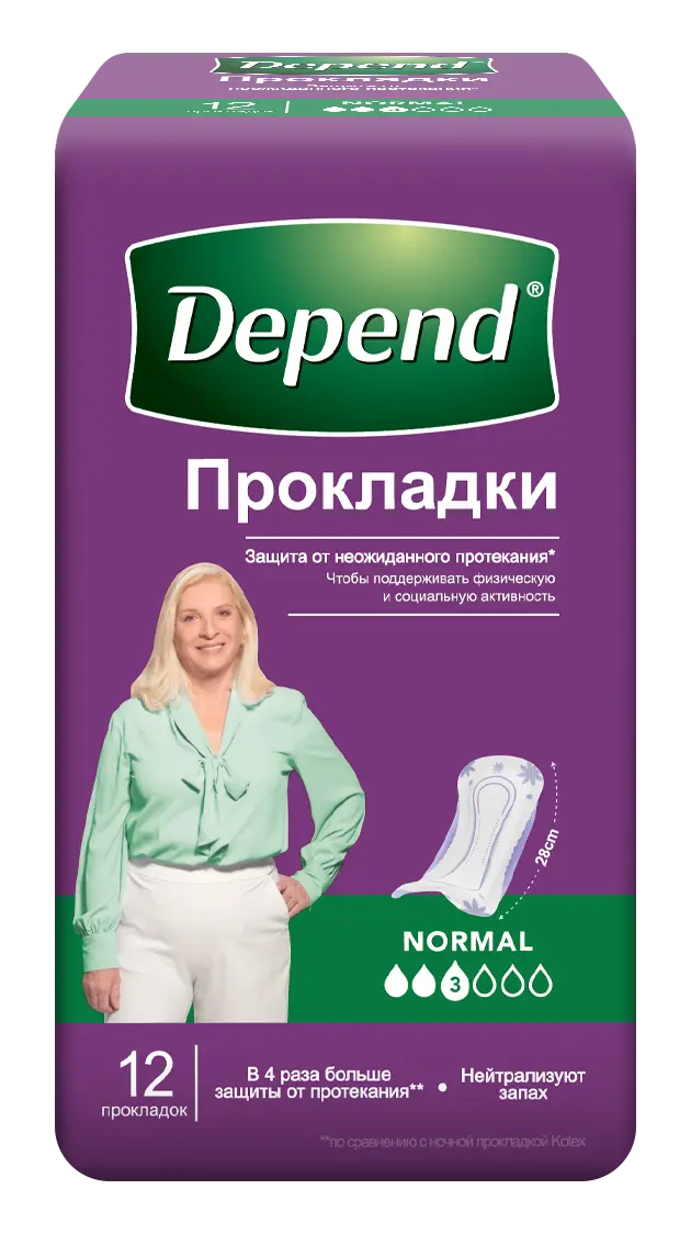 Depend прокладки урологические для женщин при недержании 12 шт