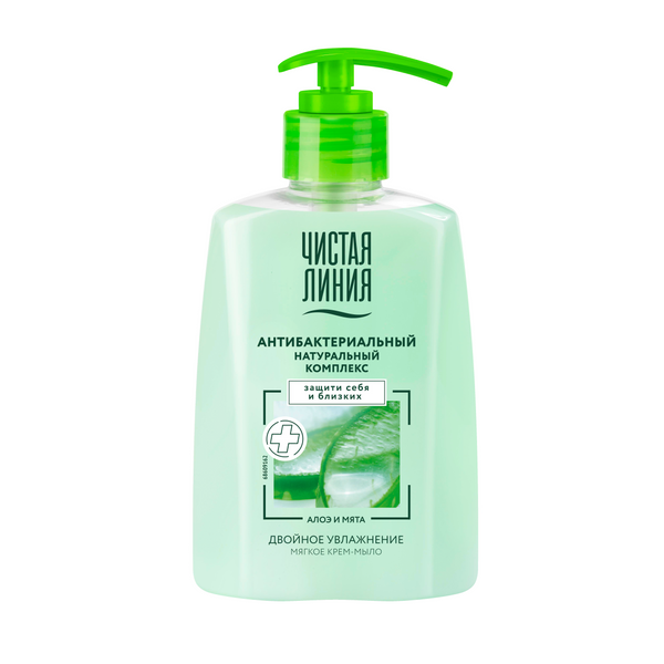 Чистая Линия мягкое крем мыло двойное увлажнение антибактериальный натуральный комплекс алоэ и мята 250 мл