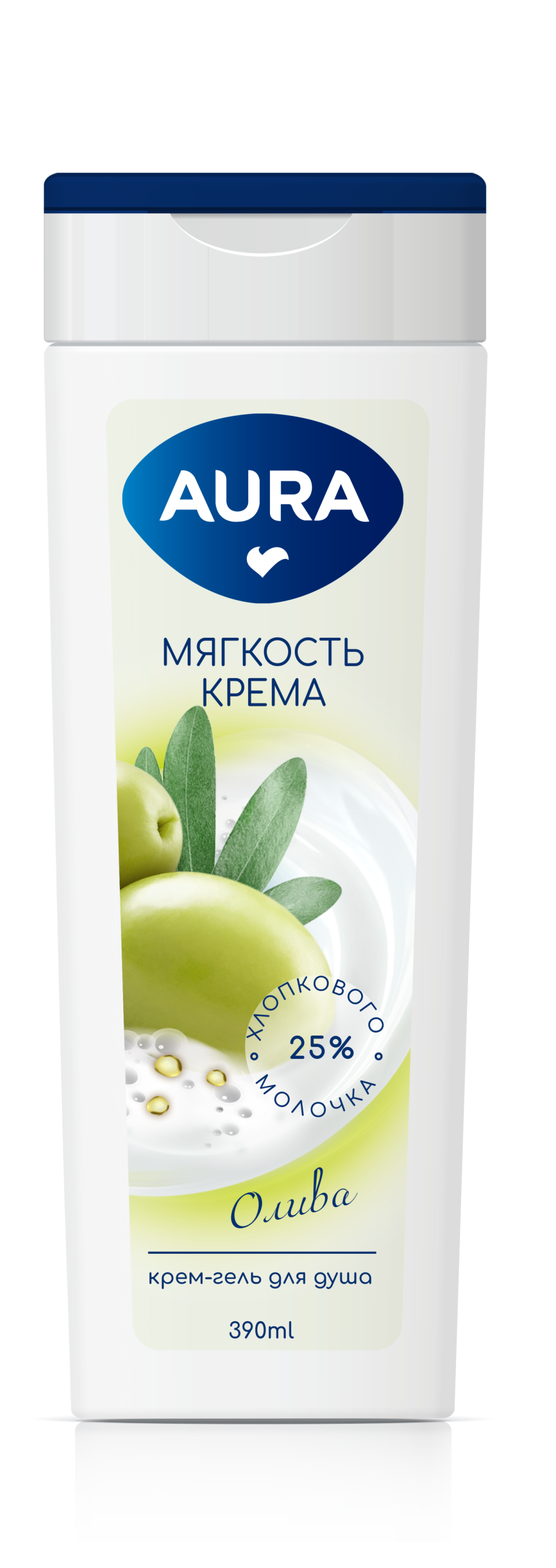 Aura крем гель для душа олива флакон флиптоп 390 мл