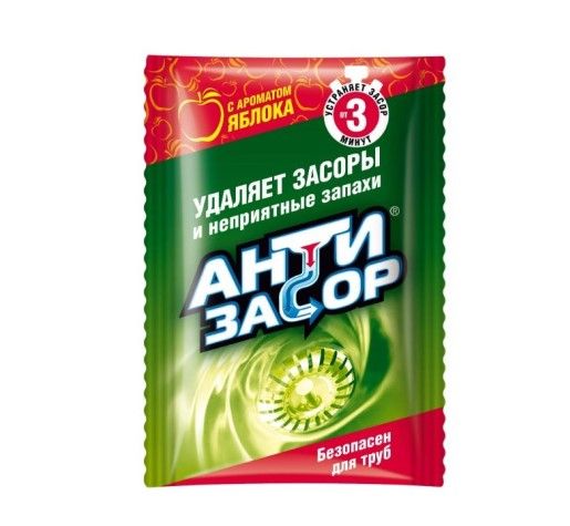 Антизасор гранулированное ср-во для удаления засоров в трубах с ароматом яблока 50 гр