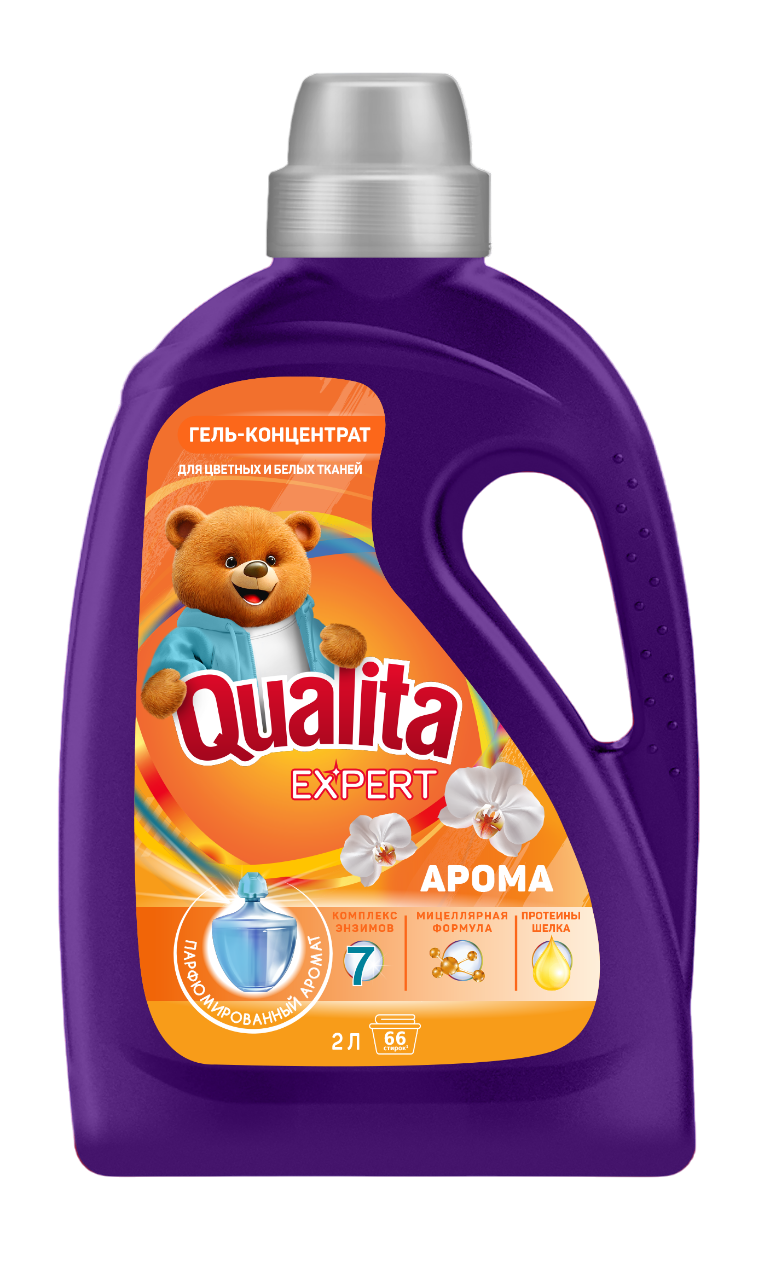 Qualita Expert гель концентрат для стирки цветных и белых тканей арома флакон 2000 мл