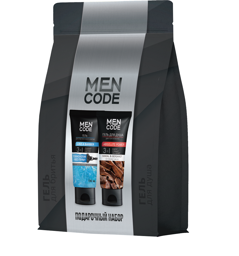 Подарочный набор men code гель для душа absolute power с экстрактами сандала и бергамота 150 мл гель для бритья like a barber 150 мл