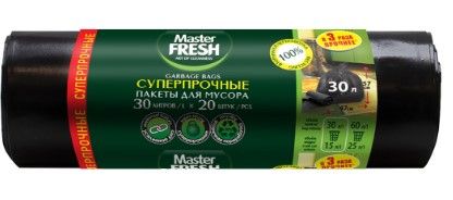 Master FRESH пакеты для мусора суперпрочные усиленное дно 30л 20шт 20мкм черные