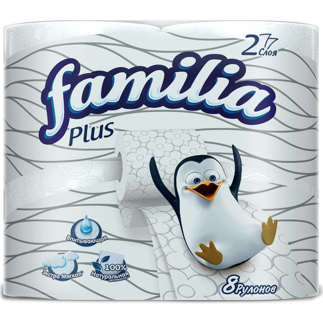 Туалетная бумага Familia Plus белая двухслойная, 8 шт