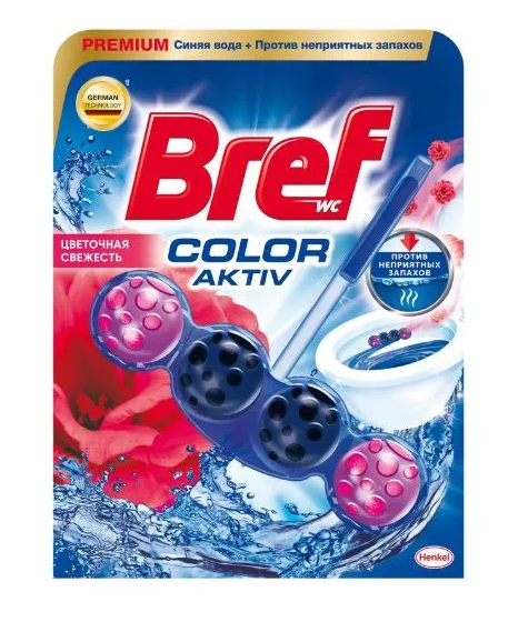 Bref color aktiv цветочная свежесть чистящий блок для туалета  50 г