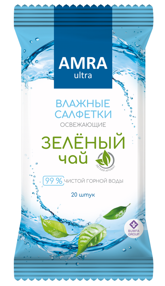 Amra салфетки влажные освежающие зеленый чай 20 шт