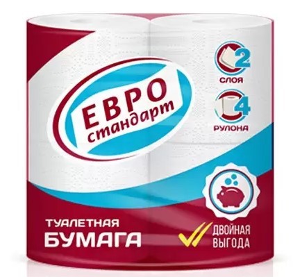 Туалетная бумага  евро стандарт  4 шт 2 сл