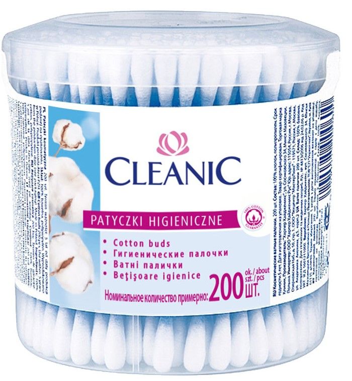 Cleanic ватные палочки гигиенические в круглой коробке 200 шт