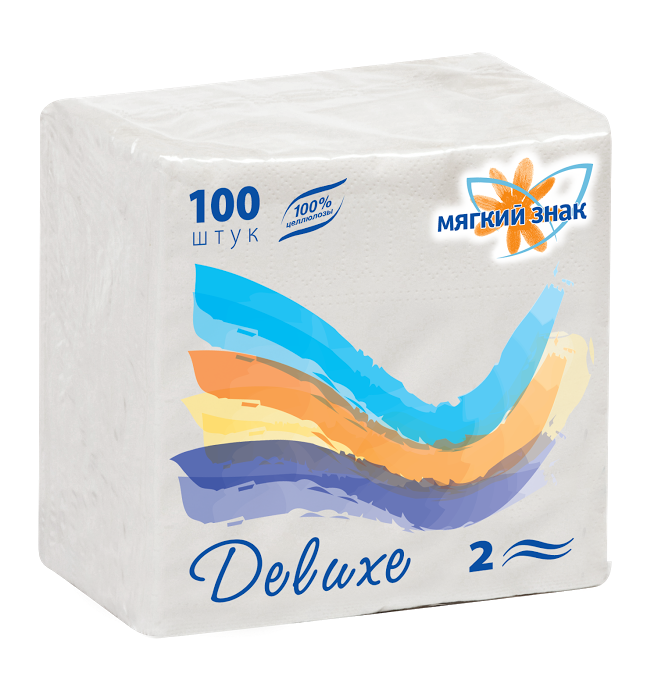 МЯГКИЙ ЗНАК Салфетки 2-х слойные Deluxe 25х25 БЕЛЫЕ, 100л