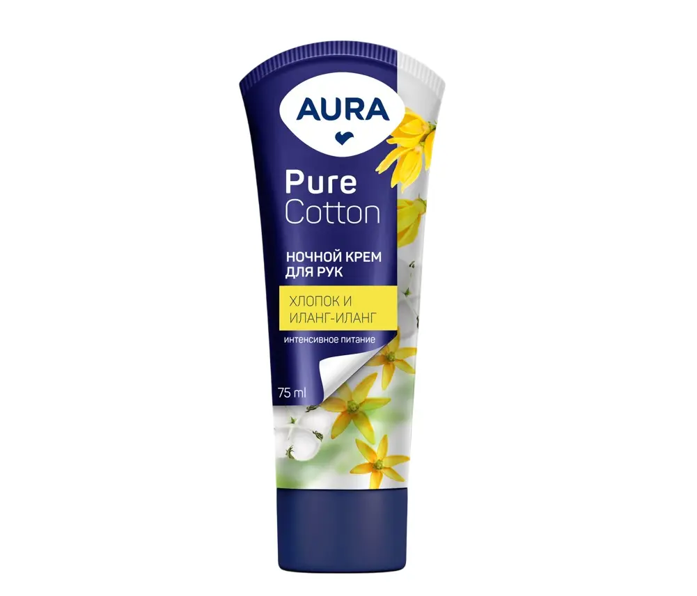 Aura крем для рук pure cotton ночной туба 75 мл