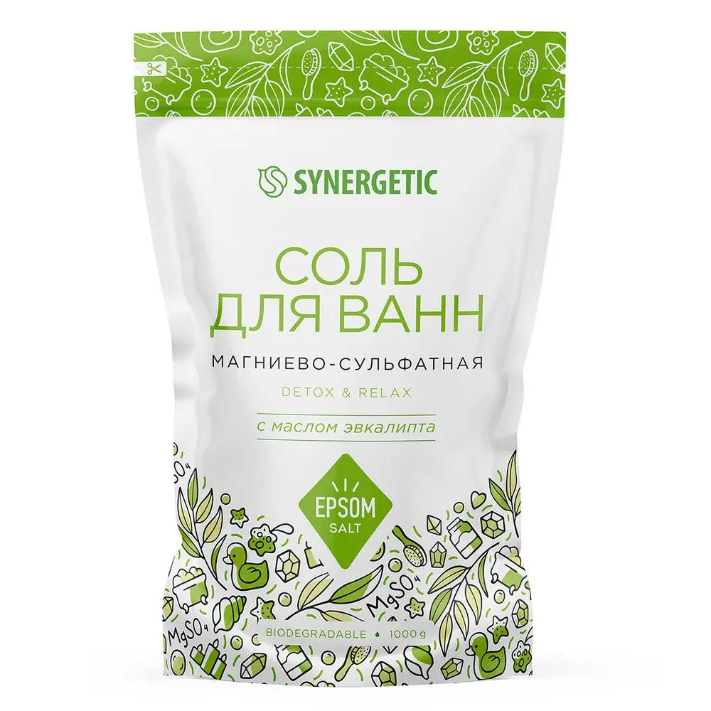 Synergetic соль для ванн магниево сульфатная с маслом эвкалипта 1 кг