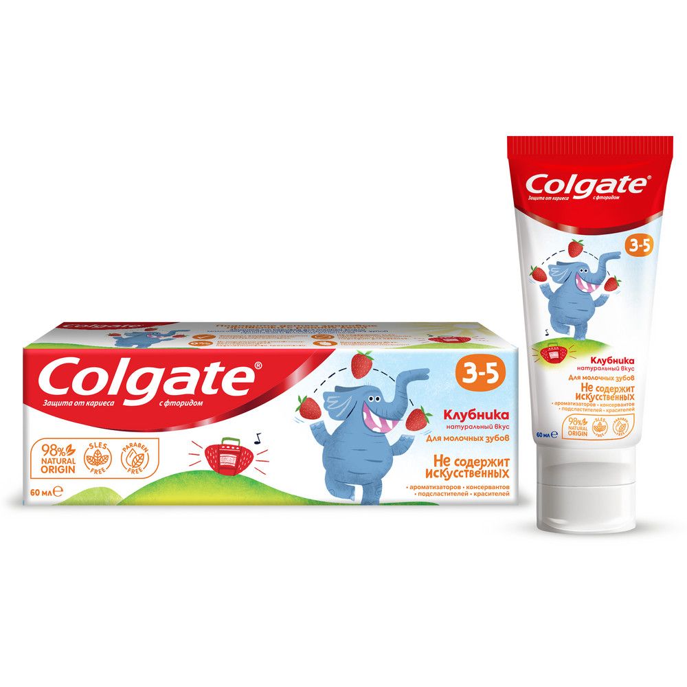 Colgate зубная паста детская 3-5 защита от кариеса с фторидом для детей от 3 до 5 лет со вкусом клубники 60 мл