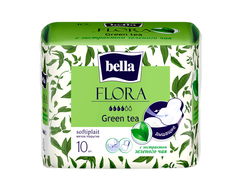 BELLA Прокладки FLORA Green tea, 10 шт.уп. (с экстрактом зеленого чая)