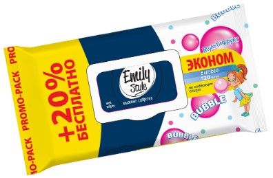 Emily Style влажные салфетки buble fresh 100+20 штук упаковка с клапаном +20% бесплатно