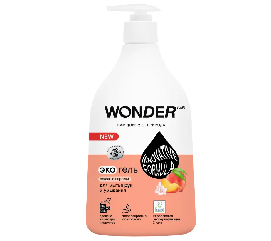 Wonder Lab экогель для рук и умывания розовые персики 0.54 л