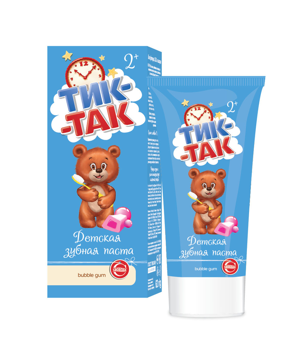 Тик-Так зубная паста детская 2+ bubble gum 62 г