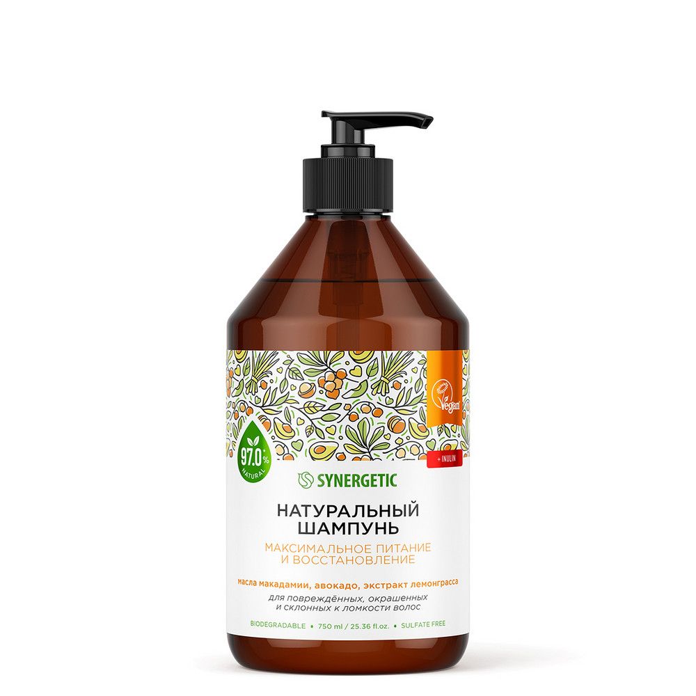 Synergetic натуральный бессульфатный шампунь максимальное питание и восстановление 750 мл