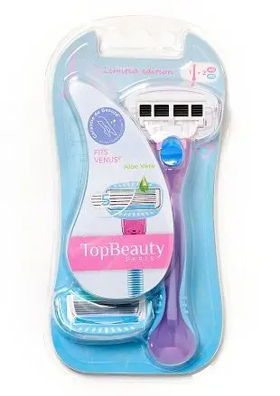 TopBeauty Paris женская бритва 1 бритва + 2 сменные кассеты розового и голубого цвета совместима с venus