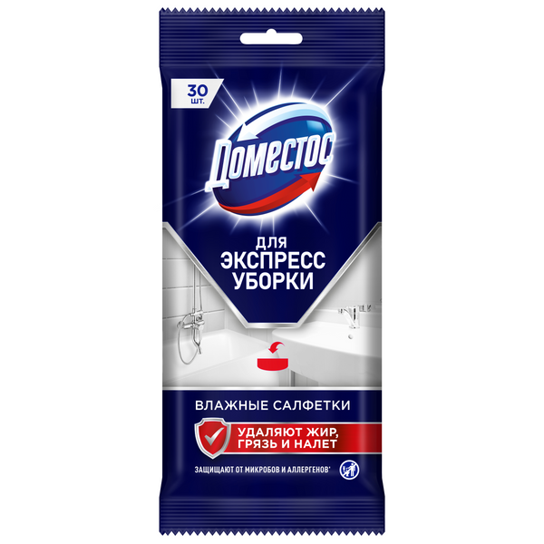 Доместос чистящее средство для уборки влажные салфетки для поверхностей антибактериальные 30 шт