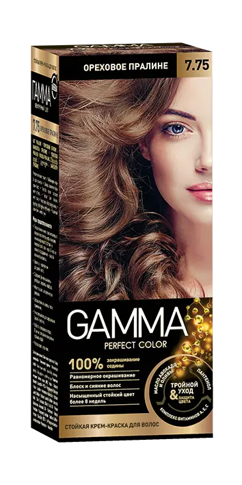 Gamma Perfect Hair стойкая крем краска тон 7.75 ореховое пралине