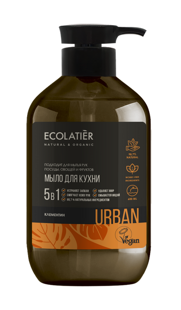 Ecolatier Жидкое мыло для рук КЛЕМЕНТИН кухонное, 600 мл