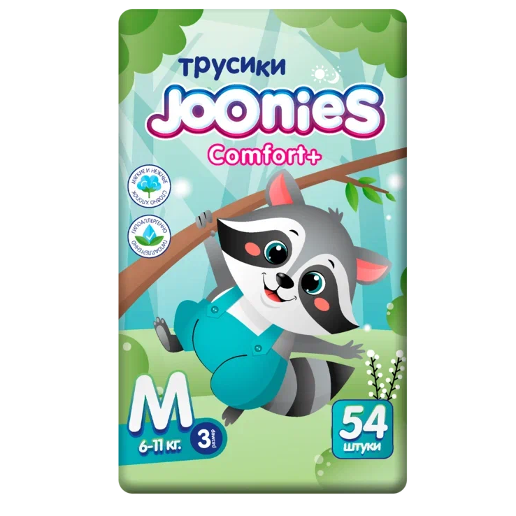 Joonies comfort+ подгузники трусики размер m 6-11 кг 54 шт