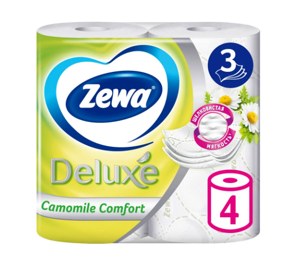 Zewa туалетная бумага deluxe 3 х слойная ромашка 4 шт