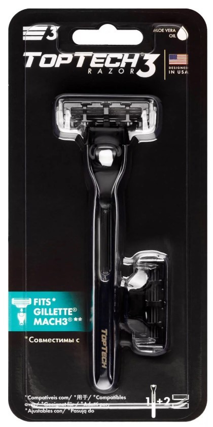 top tech razor 3 мужская бритва 1 станок+ 2 сменные кассеты совместима с gillette mach3