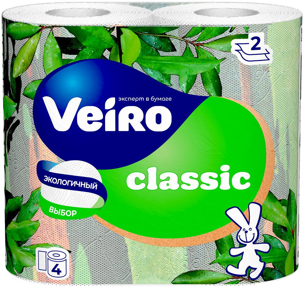 Veiro туалетная бумага classic 2 х слойная белая 4 шт