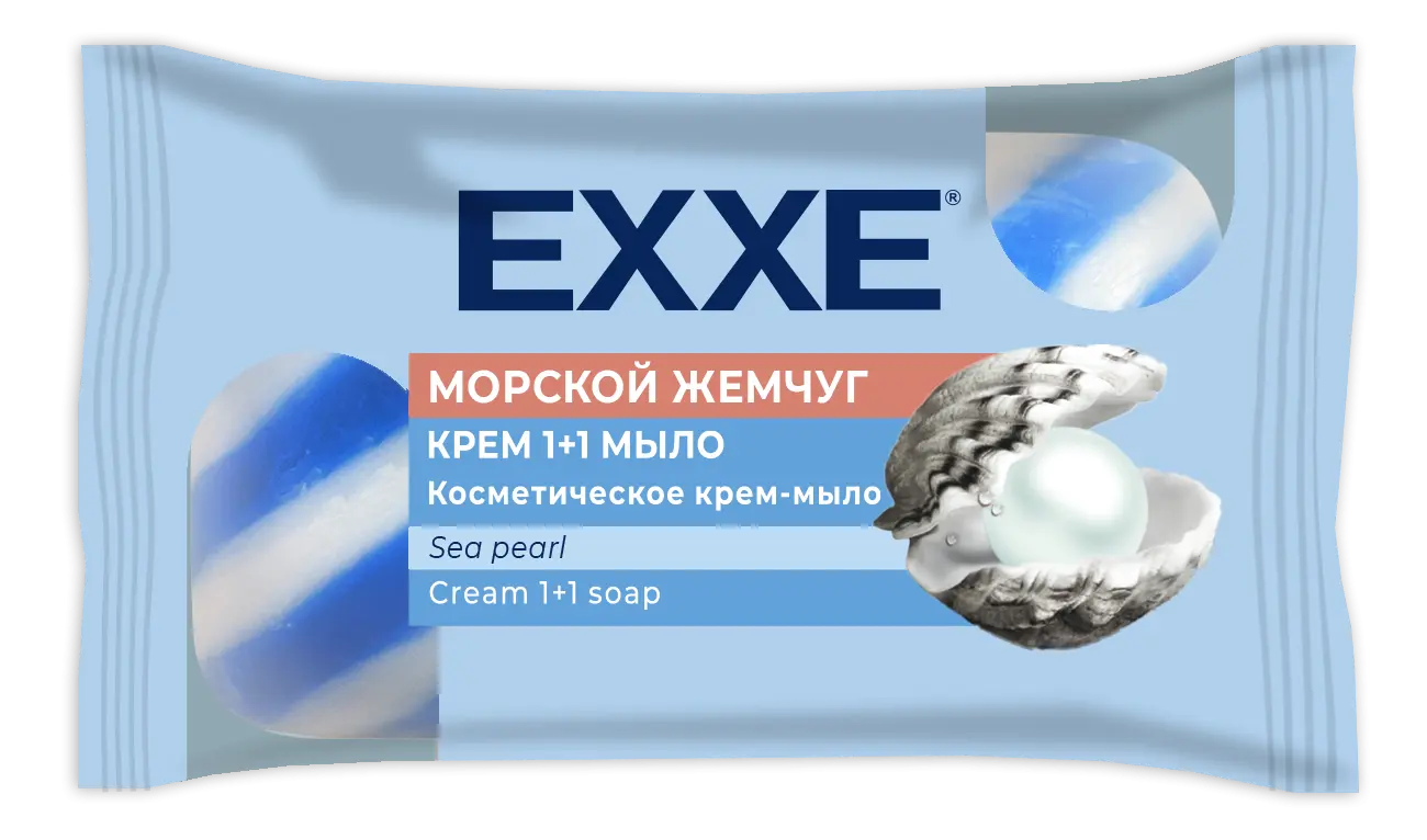 Exxe косметическое крем-мыло 1+1 морской жемчуг 4 шт*75 г синее полосатое экопак