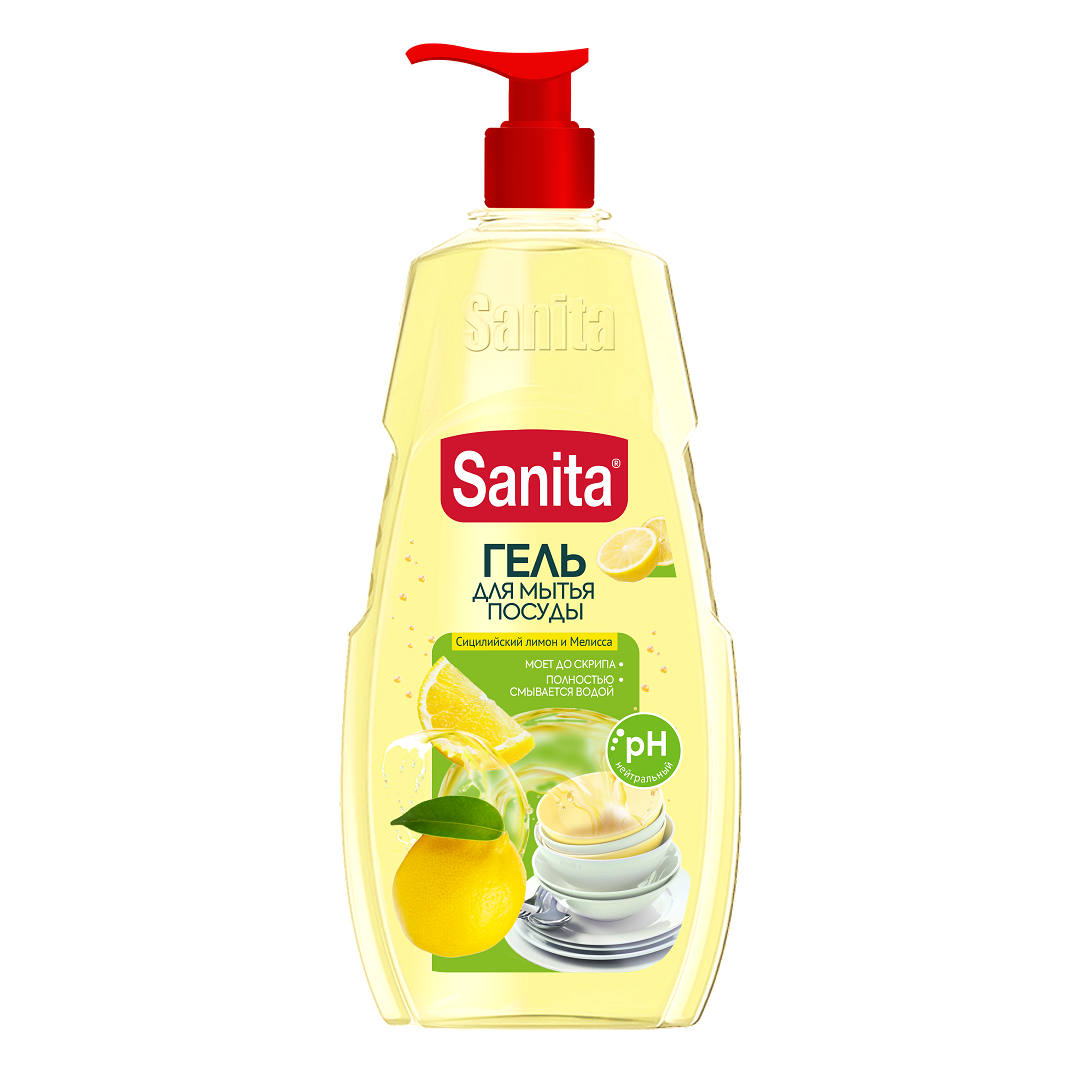 Sanita гель для мытья посуды сицилийский лимон и мелисса 900 г