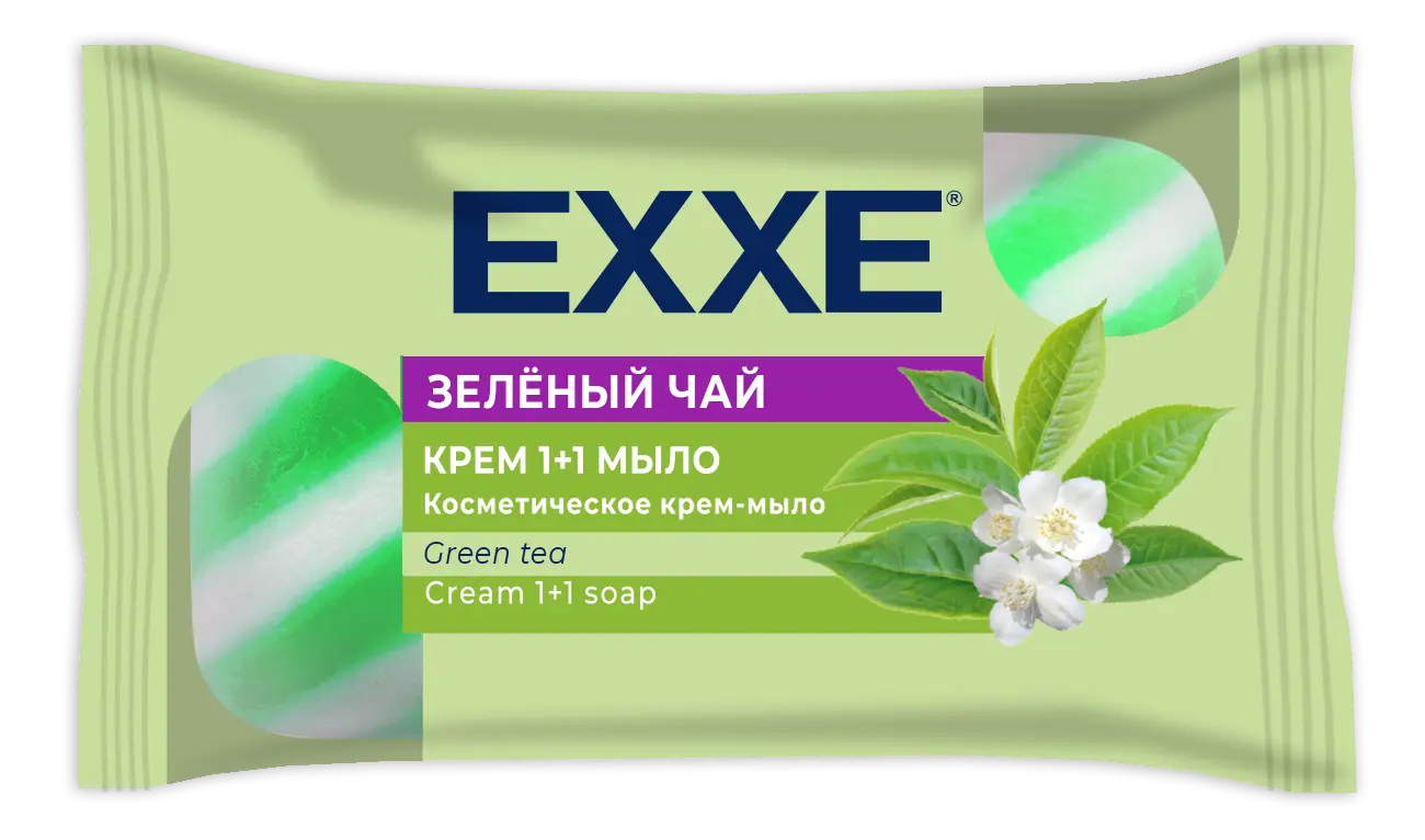 Exxe косметическое крем-мыло 1+1 зеленый чай 4 шт*75 г зеленое полосатое экопак