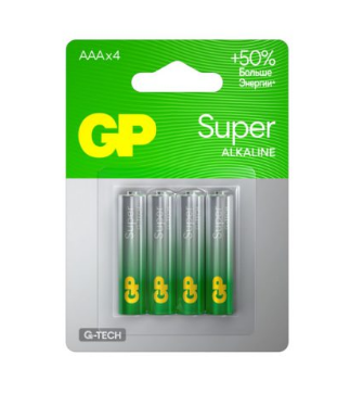 GP батарейки алкалиновые super alkaline ААA/LR03 4 шт