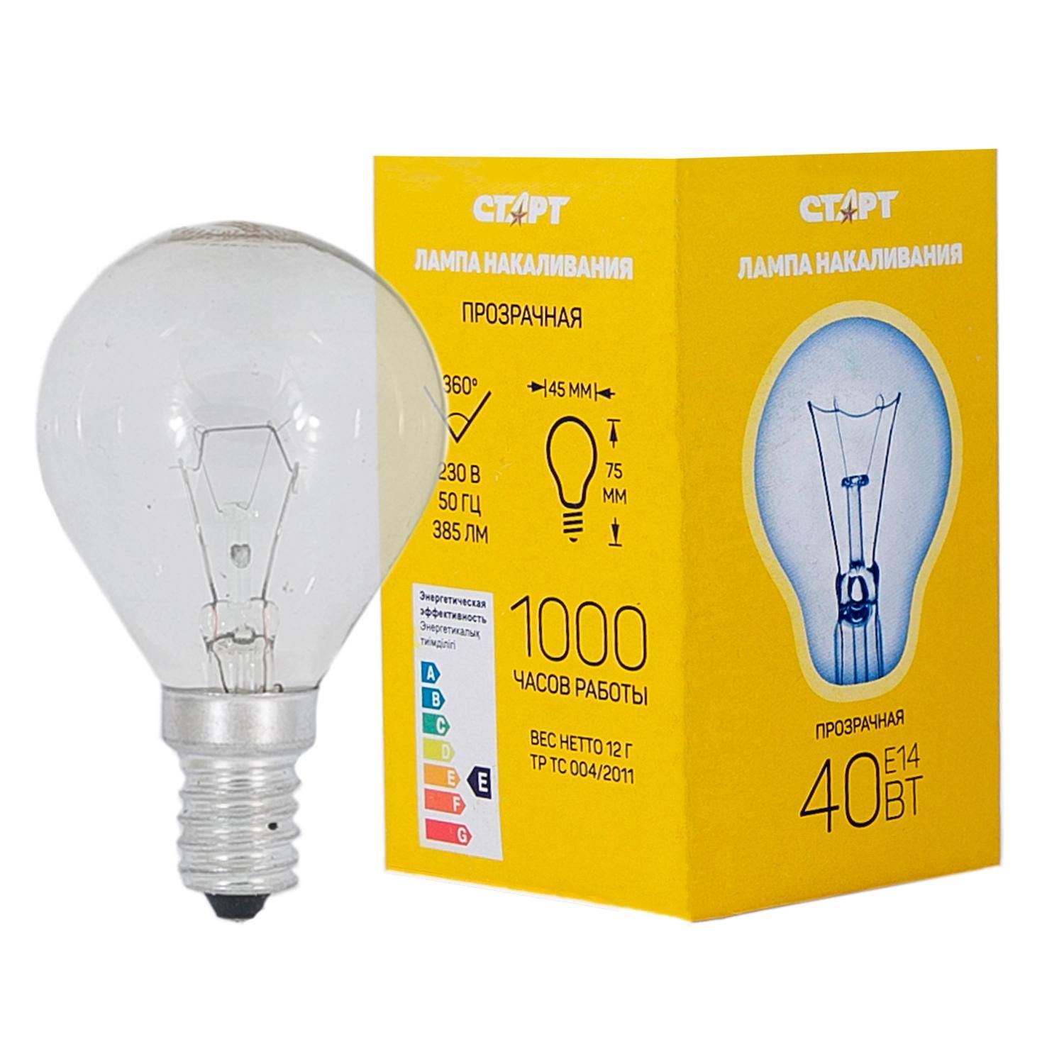 Лампа накаливания старт дш 40Вт Е14 --10/100к