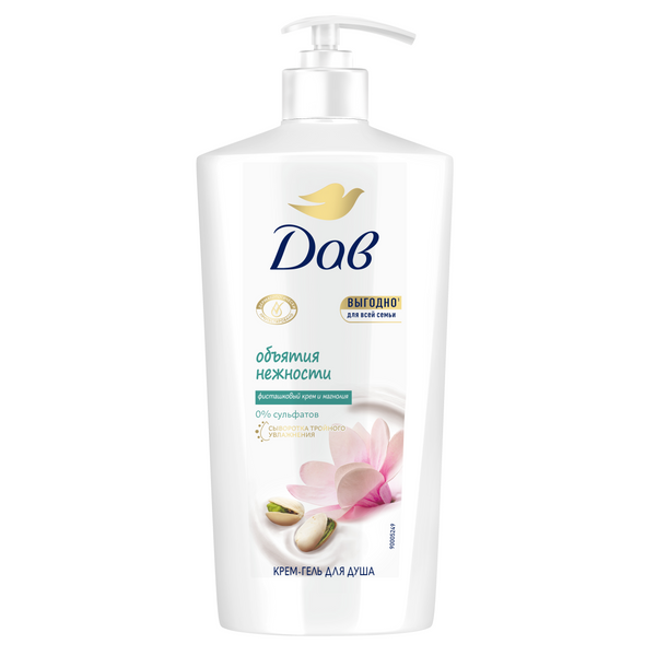 Дав крем гель для душа бессульфатный фисташковый крем и магнолия для всей семьи с сывороткой тройного увлажнения 610 мл