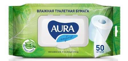 AURA влажная туалетная бумага ultra comfort с крышкой 50шт