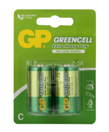 GP батарейки солевые greencell C/R14G 2 шт